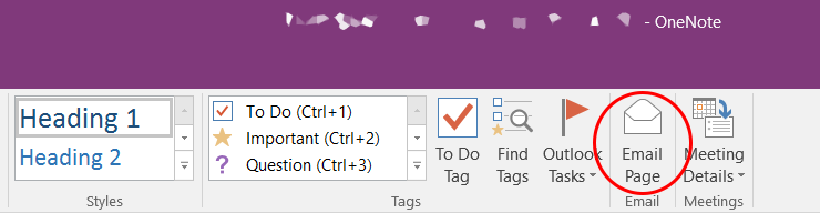 OneNote Email Page