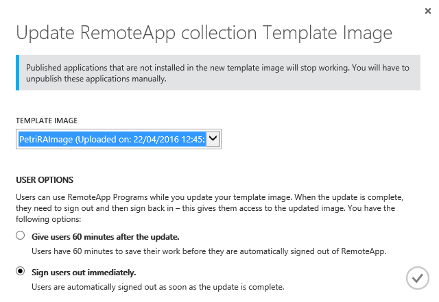 Updating an Azure RemoteApp app collection (Image Credit: Aidan Finn)