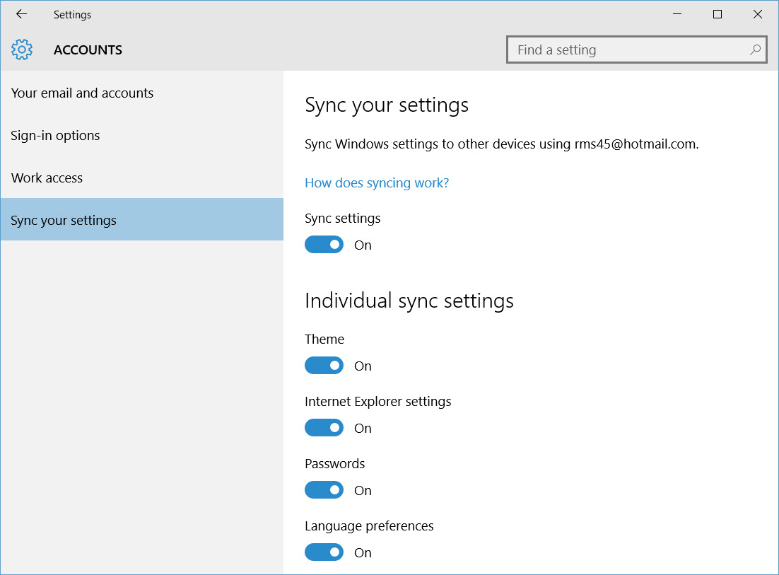 Turn off Sync your settings in the Windows 10 Settings app (Image Credit: Russell Smith)