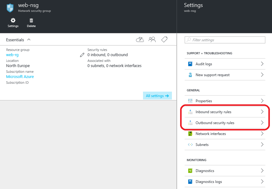 The settings of an Azure ARM network security group (NSG) [Image Credit: Aidan Finn]