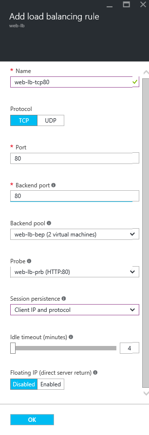 Creating a load balancing rule in Azure [Image Credit: Aidan Finn]