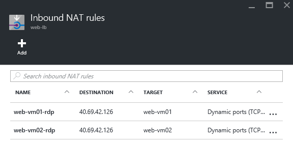 My inbound NAT rules to re-enable remote desktop [Image Credit: Aidan Finn]