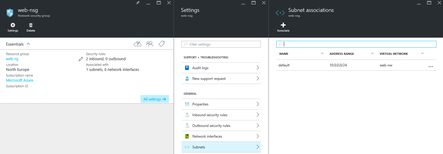 Associating an NSG with a subnet [Image Credit: Aidan Finn]