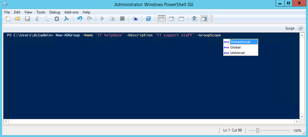 Add a new Active Directory group using PowerShell ISE (Image Credit: Russell Smith)