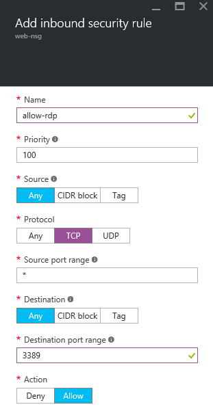 Creating a new network security group rule in Azure [Image Credit: Aidan Finn]