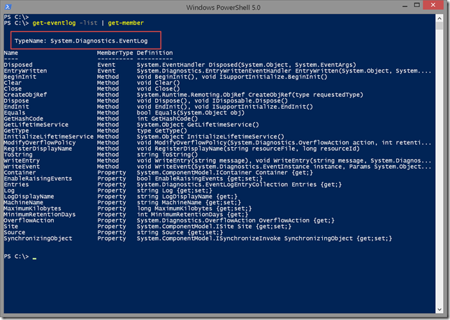 Sample Get-Member output