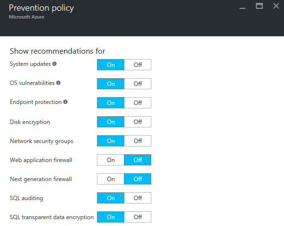 Configuring recommendation policies in Azure Security Center [Image Credit: Aidan Finn]
