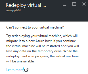 Redeploy an Azure Resource Manager virtual machine [Image Credit: Aidan Finn]