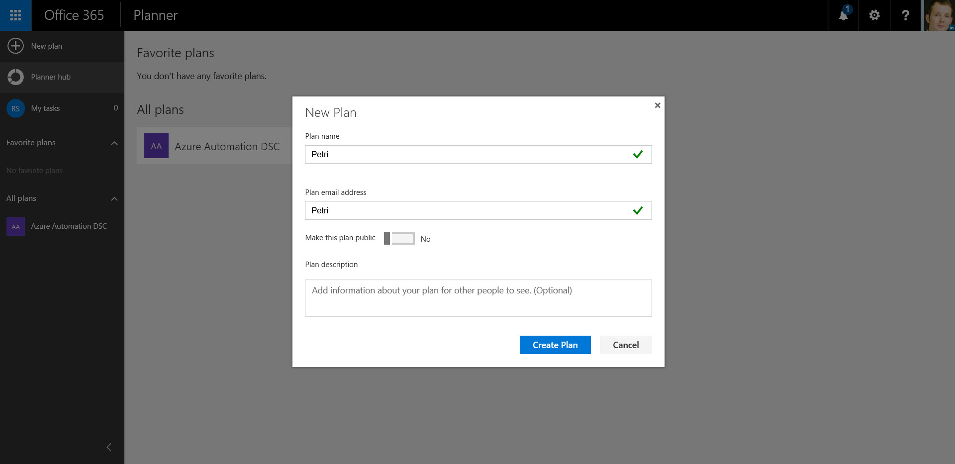 Create a new plan in Office 365 Planner (Image Credit: Russell Smith)