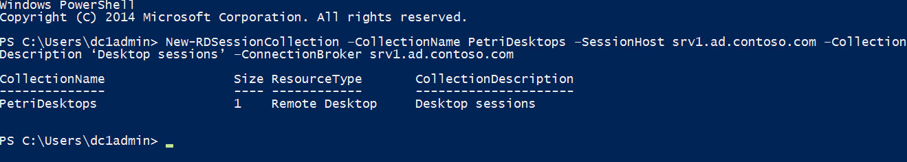 Create a new Remote Desktop Services (RDS) collection using the New-RDSessionCollection PowerShell cmdlet (Image Credit: Russell Smith)