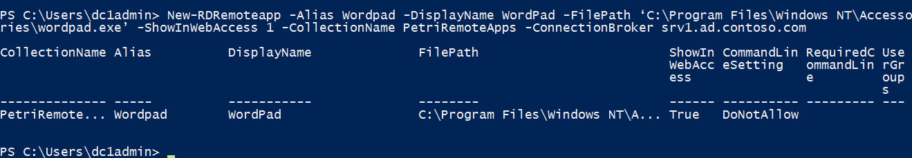 Add a new RemoteApp to an RDS collection using the New-RDRemoteApp PowerShell cmdlet (Image Credit: Russell Smith)