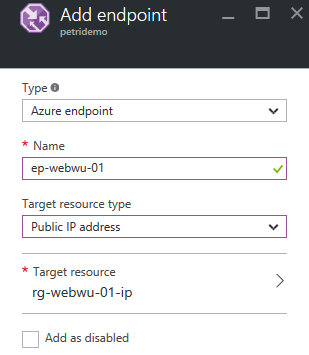 Adding a new endpoint to an Azure Traffic Manager profile [Image Credit: Aidan Finn]