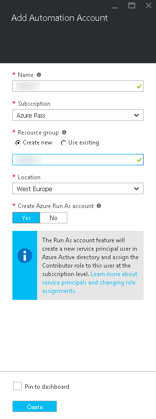 Add an Azure Automation account (Image Credit: Russell Smith)
