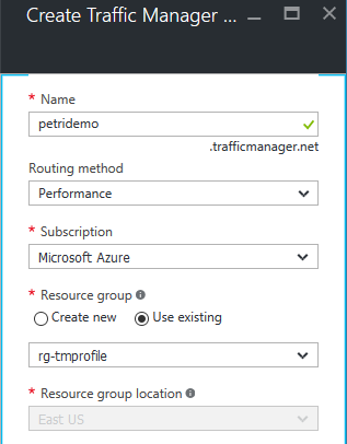 Create a new Azure Traffic Manager profile [Image Credit: Aidan Finn]