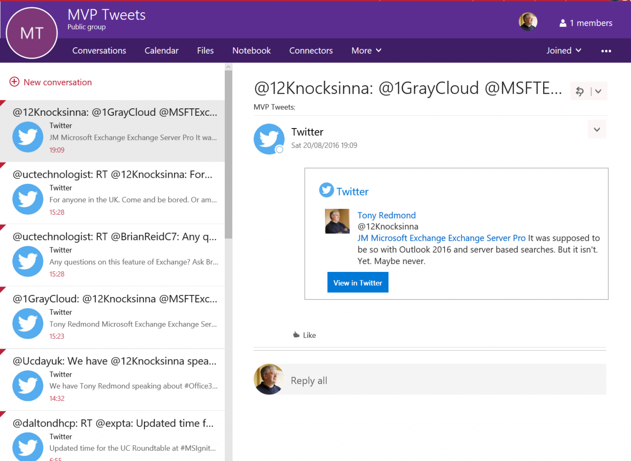 Using the Twitter connector to import cards into an Office 365 Group