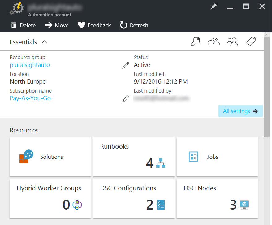 The Automation Account pane in the Azure management portal (Image Credit: Russell Smith)