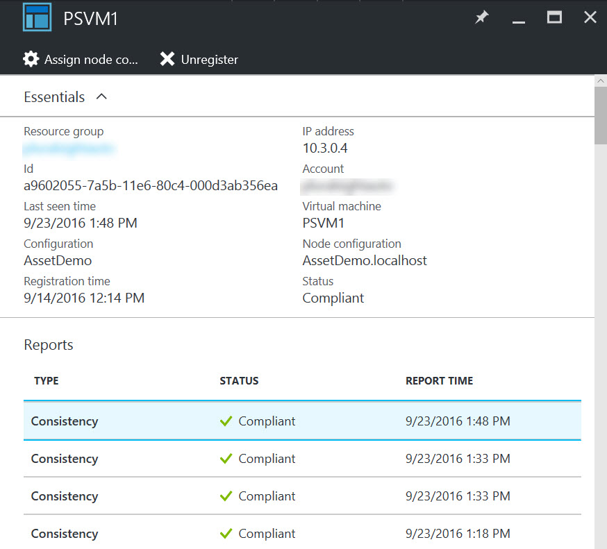 DSC node reports in the Azure management portal (Image Credit: Russell Smith)