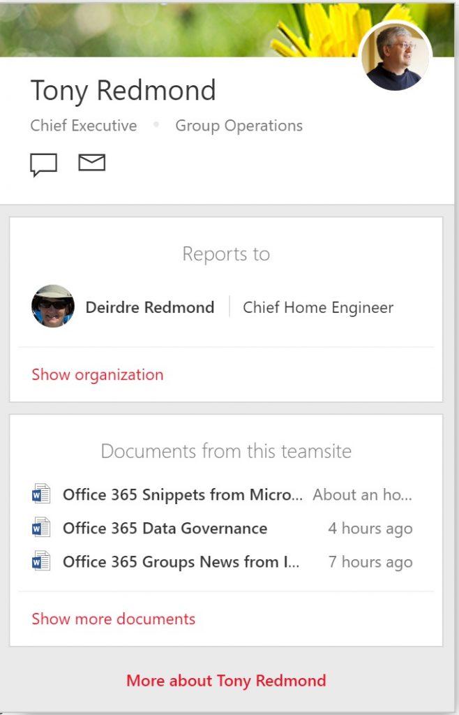 Office 365 SharePoint Online People Card
