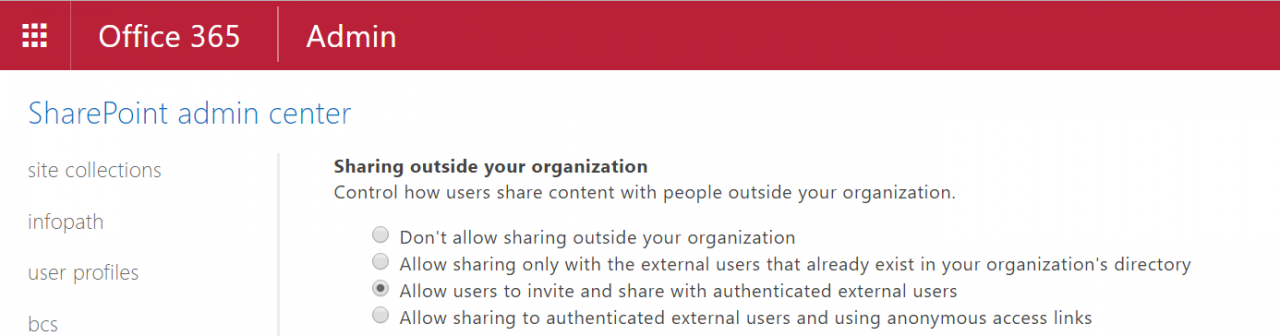 Figure 5: Enabling sharing for SharePoint Online
