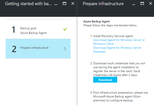 Download the Azure Backup MARS agent and vault credentials [Image Credit: Aidan Finn]