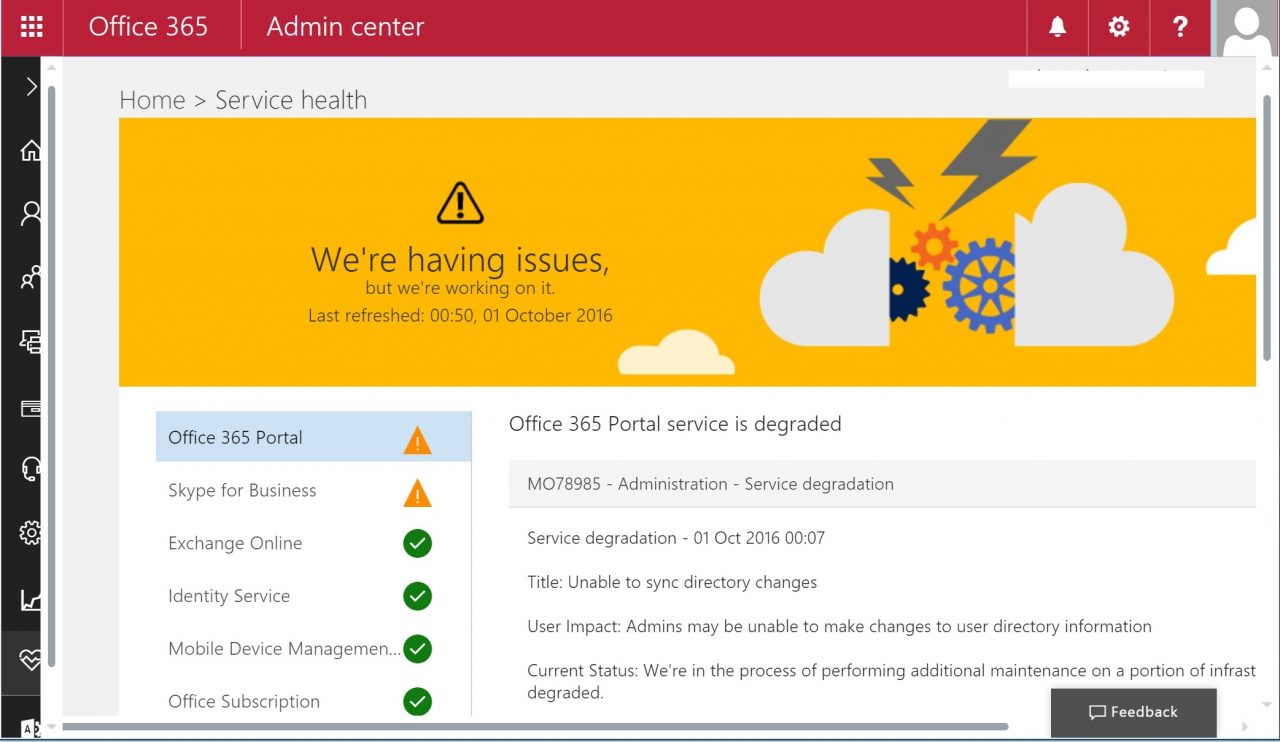 Office 365 Admin Center problem