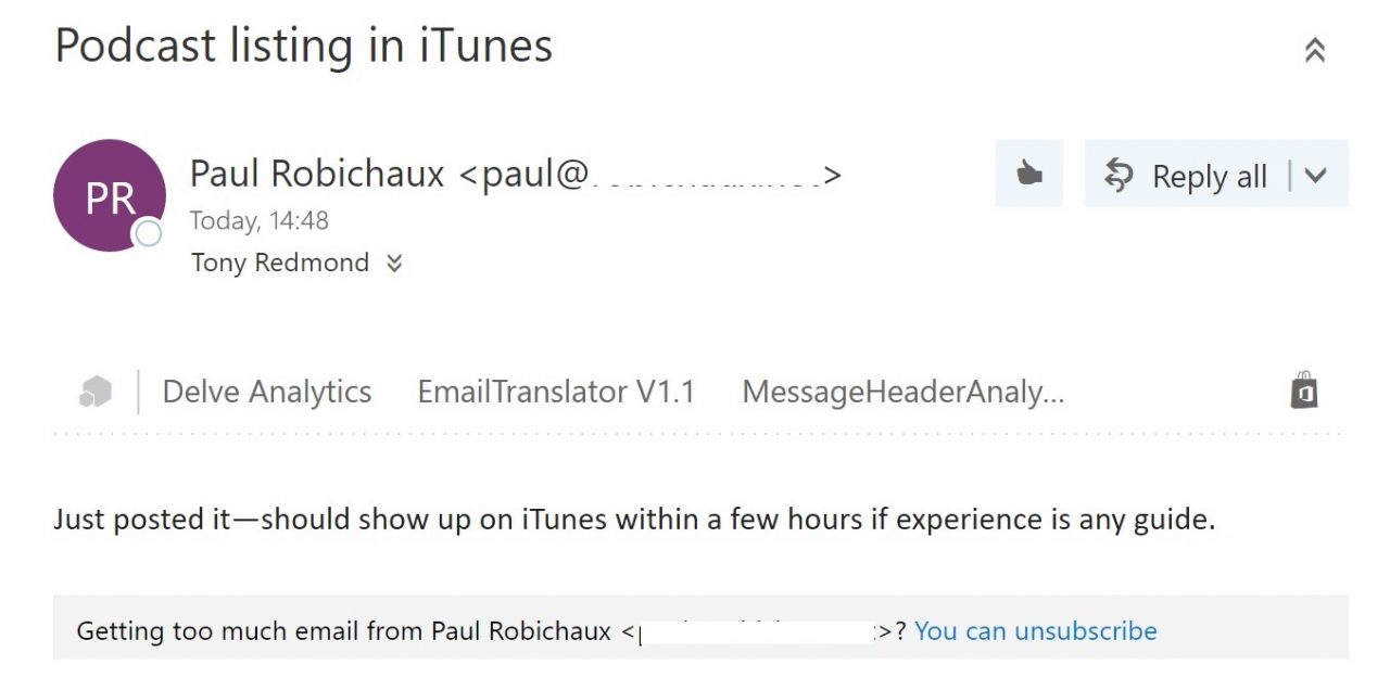Office 365 offers to block Paul Robichaux