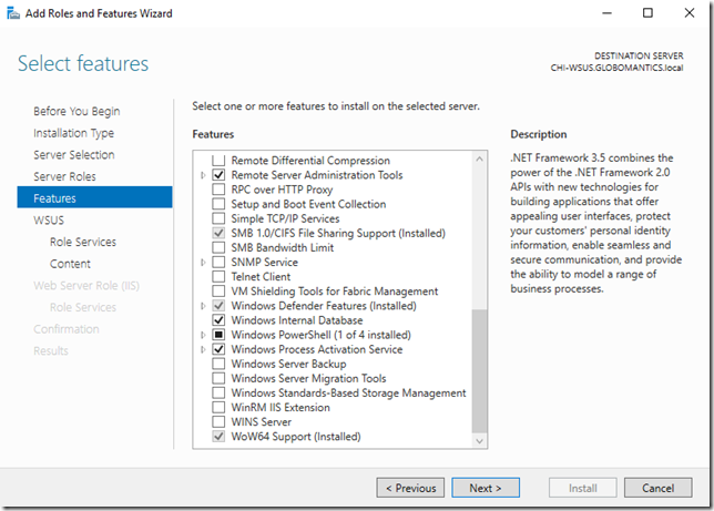 Selecting Windows Features