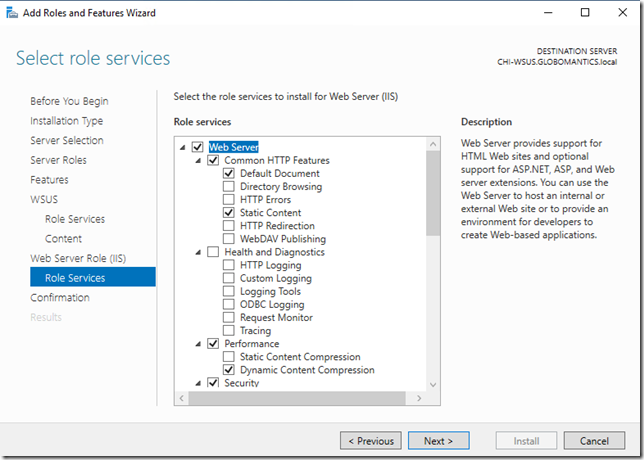 IIS default services