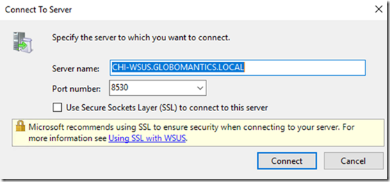 Connecting to WSUS