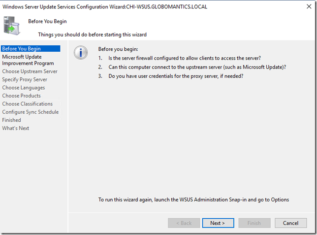 WSUS configuration wizard