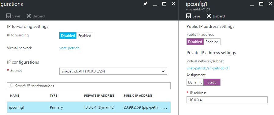 Configuring a static IP address for the Azure domain controller [Image Credit: Aidan Finn]