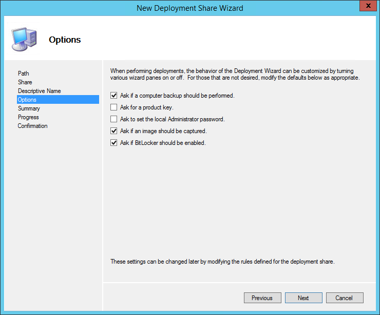 Default options for an MDT deployment share (Image Credit: Russell Smith)