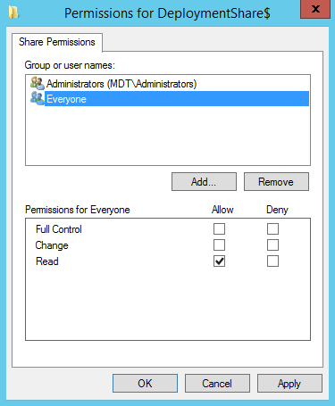 Modify the share permissions on the MDT deployment share (Image Credit: Russell Smith)