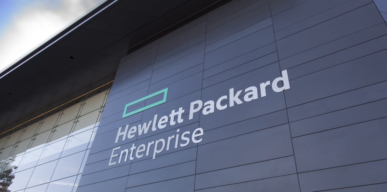 Hewlett Packard Enterprise installs new signage on the exterior of its Palo Alto, CA headquarters. CREDIT: Hewlett Packard Enterprise