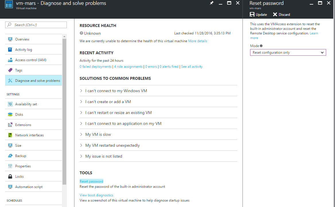 Resetting an Azure machine’s remote desktop configuration [Image Credit: Aidan Finn]