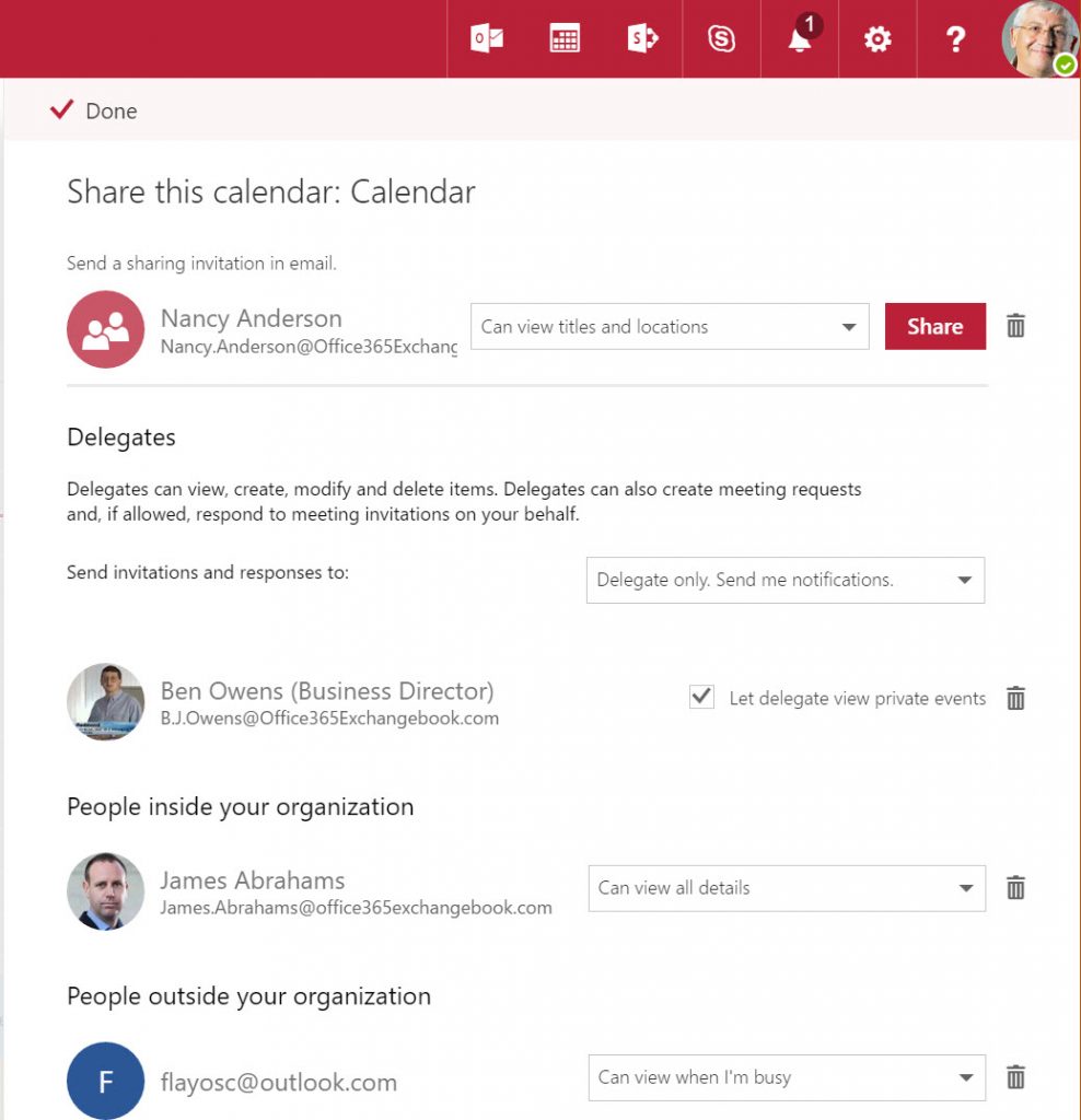 Office 365 Calendar Sharing