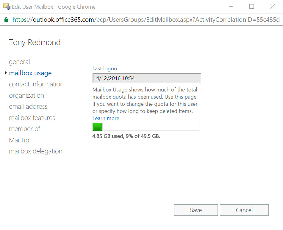 Edit Exchange Online mailbox quota