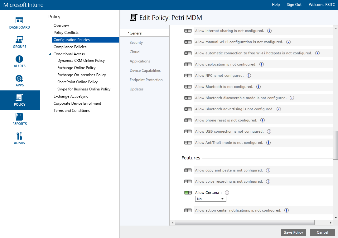 Configure a MDM policy in Microsoft Intune (Image Credit: Russell Smith)
