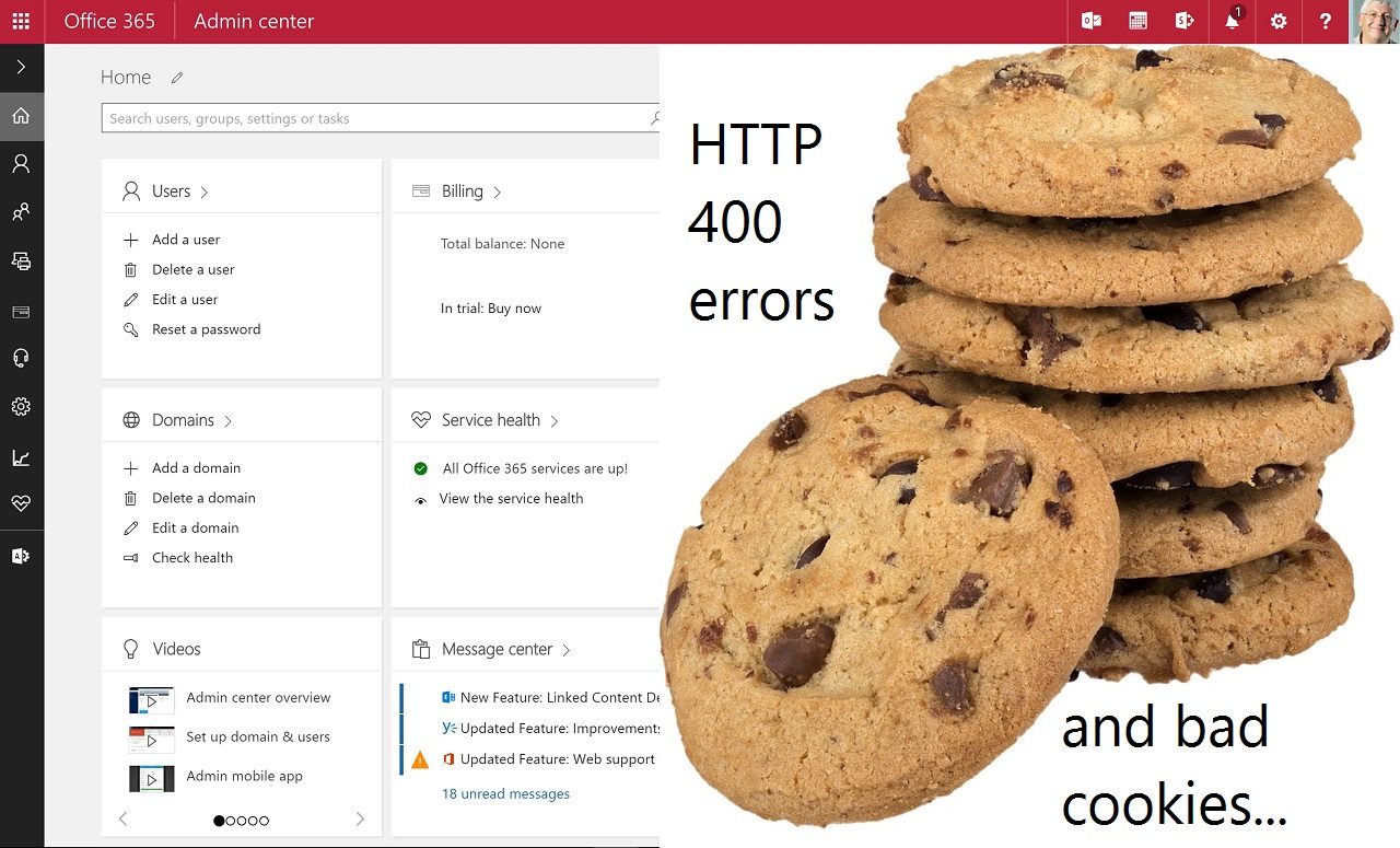 Office 365 Admin Center cookies