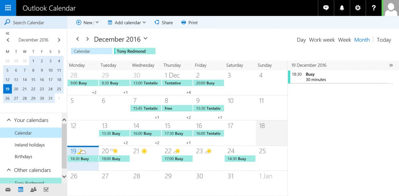 Outlook.com calendar