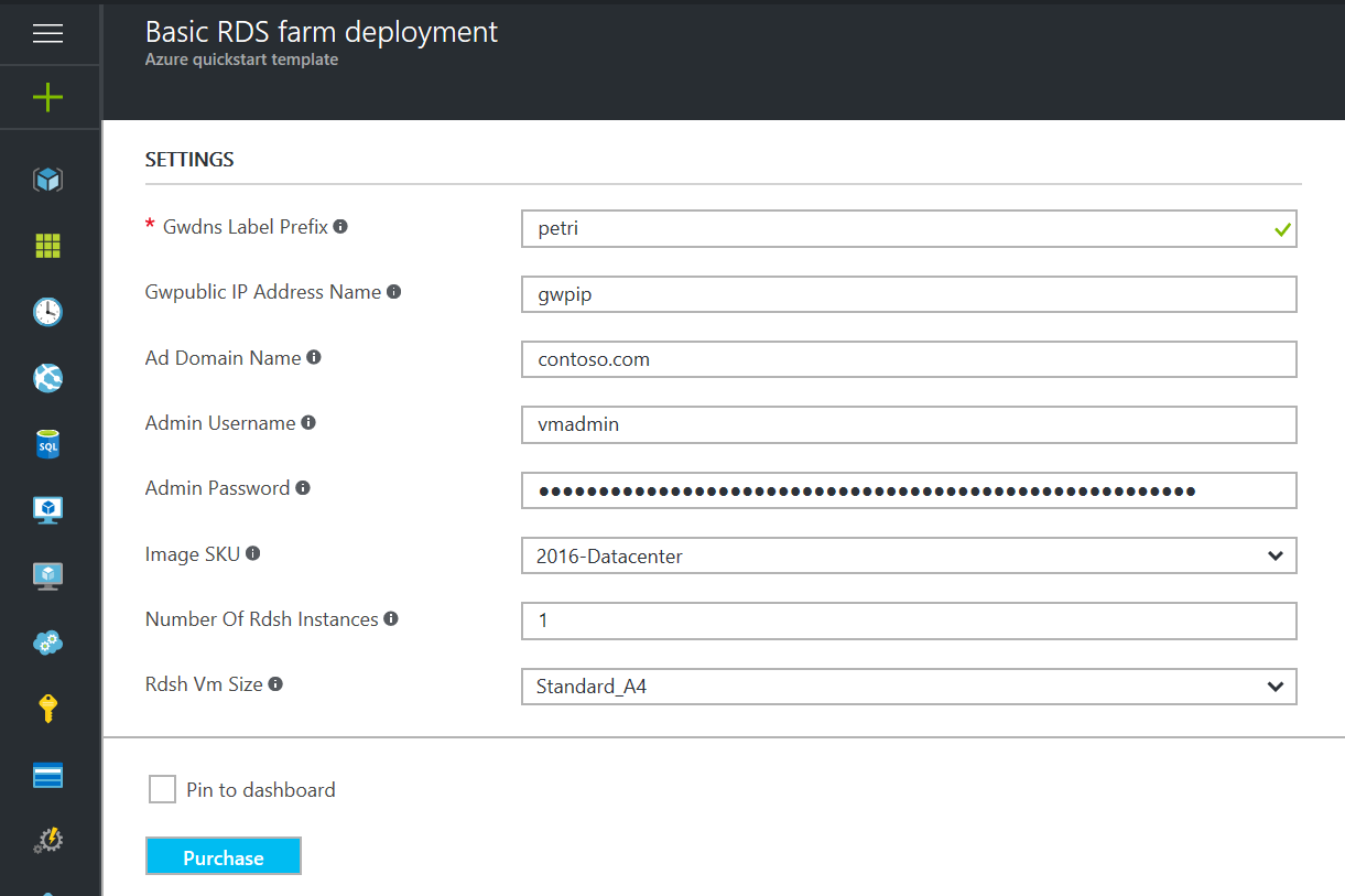 RDS farm template parameters (Image Credit: Russell Smith)