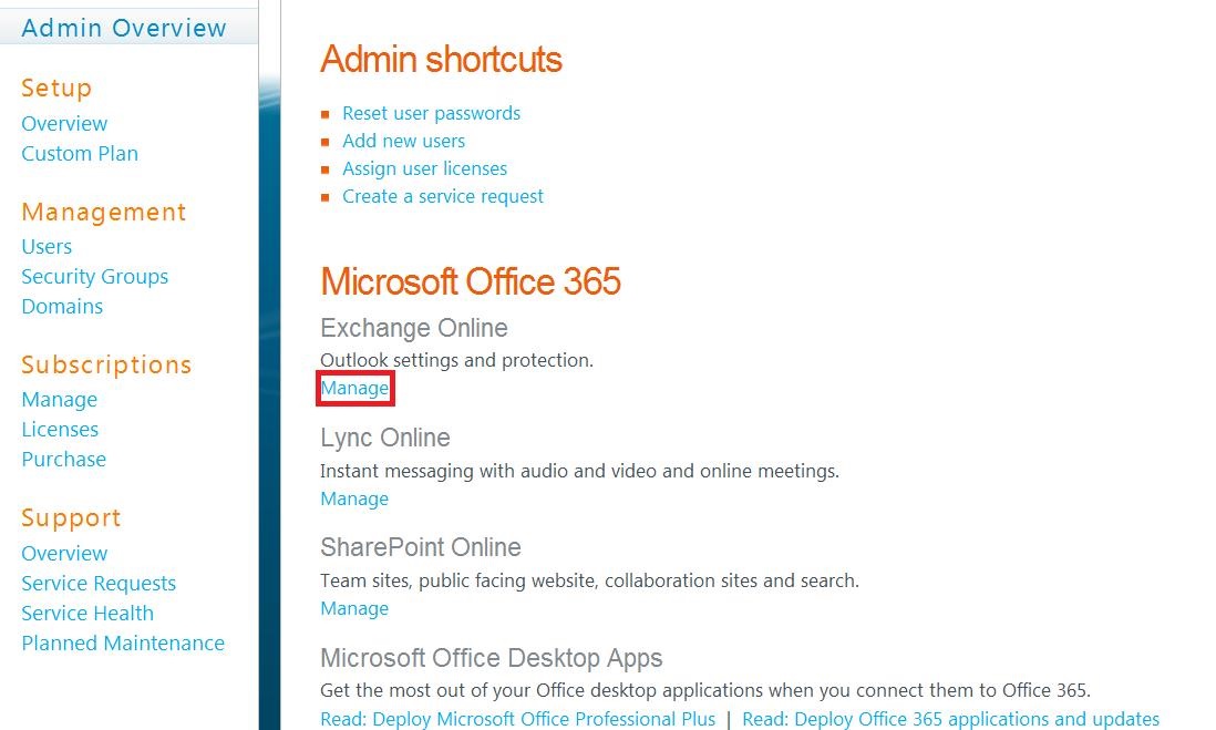 First Office 365 Admin Center