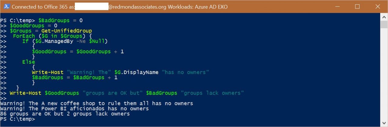 Using PowerShell to find ownerless Office 365 Groups