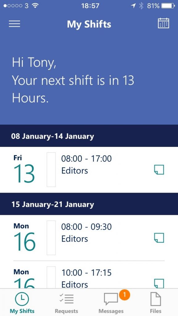 StaffHub Mobile iOS app