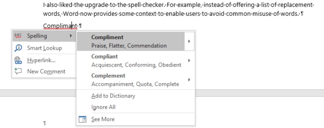 Word enhanced spell checker