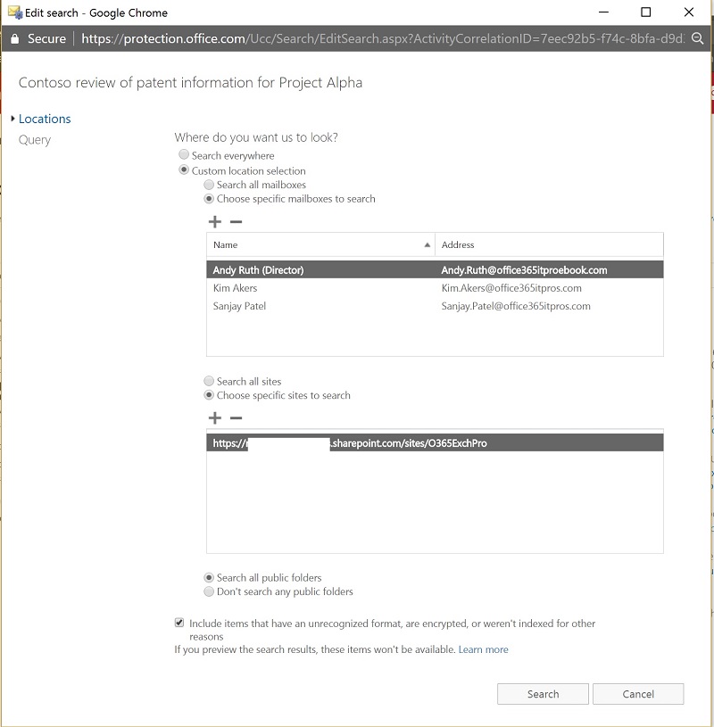 Office 365 content search