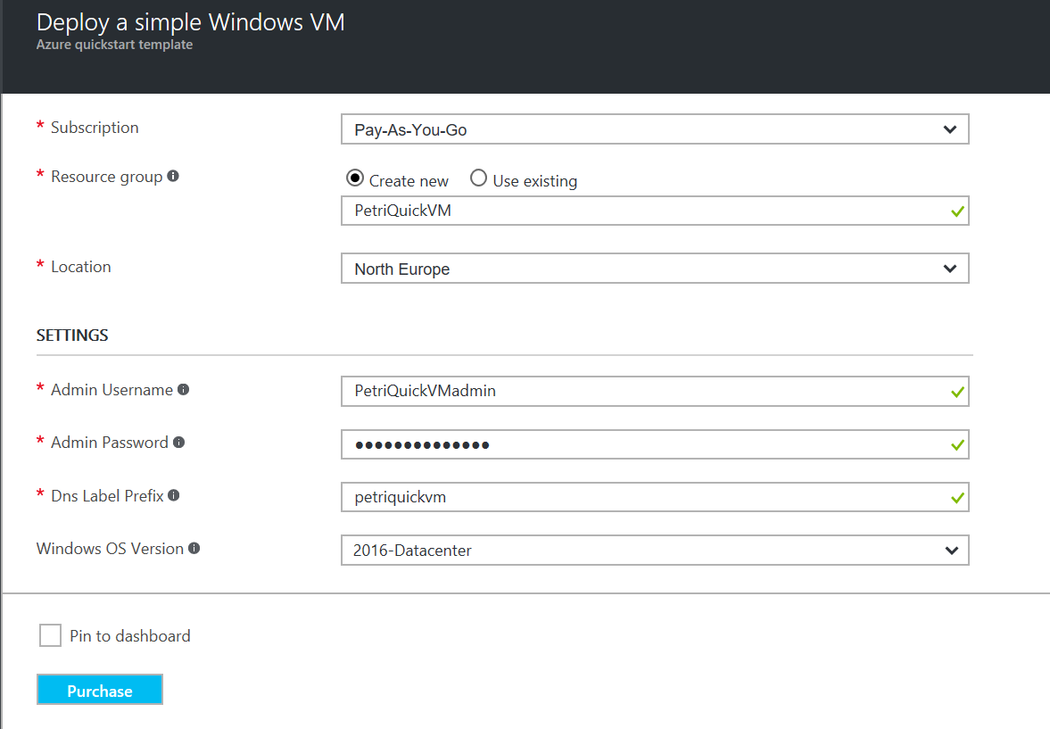 Provide the template parameters in the Azure management portal (Image Credit: Russell Smith)