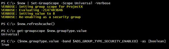 Modifying the group scope with PowerShell (Image Credit: Jeff Hicks)