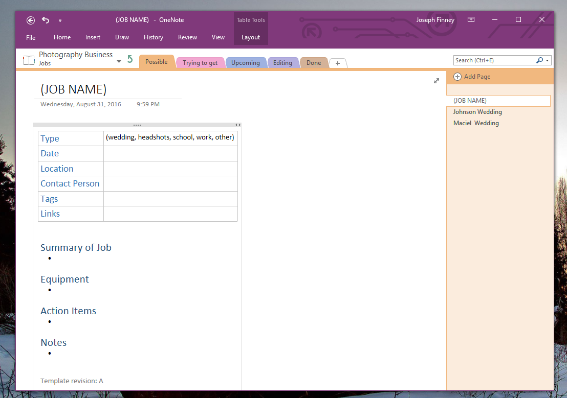 Blank OneNote Template Page