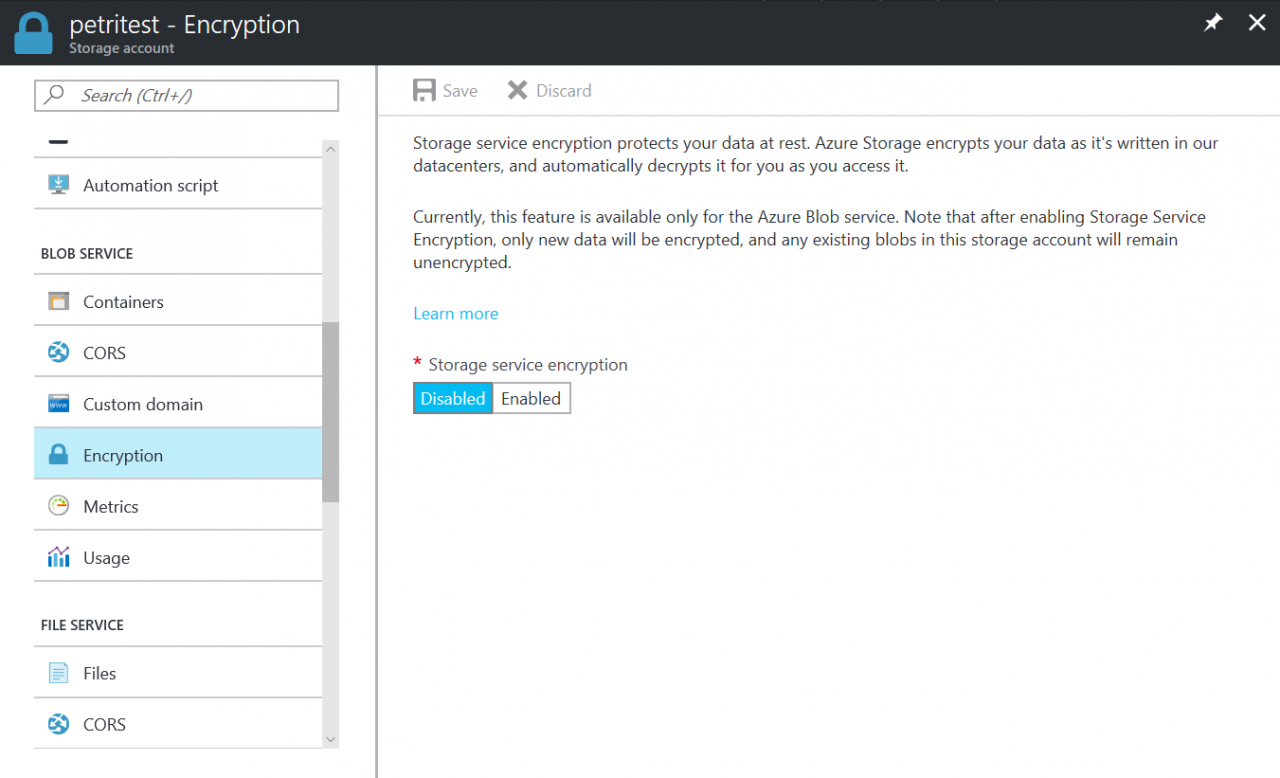 Enable Storage Service Encryption (SSE) in Azure (Image Credit: Russell Smith)